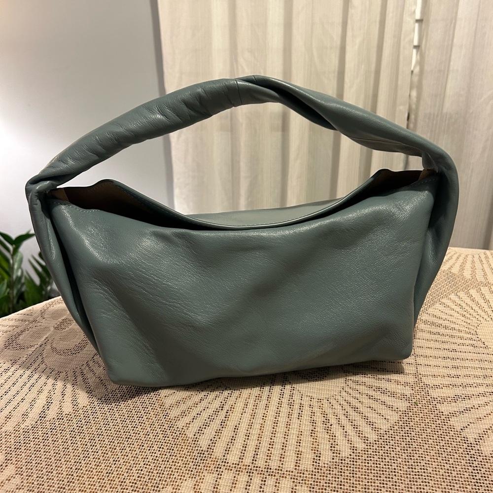 Massimo Dutti Nappa Leather Croissant Hand Bag In Blue